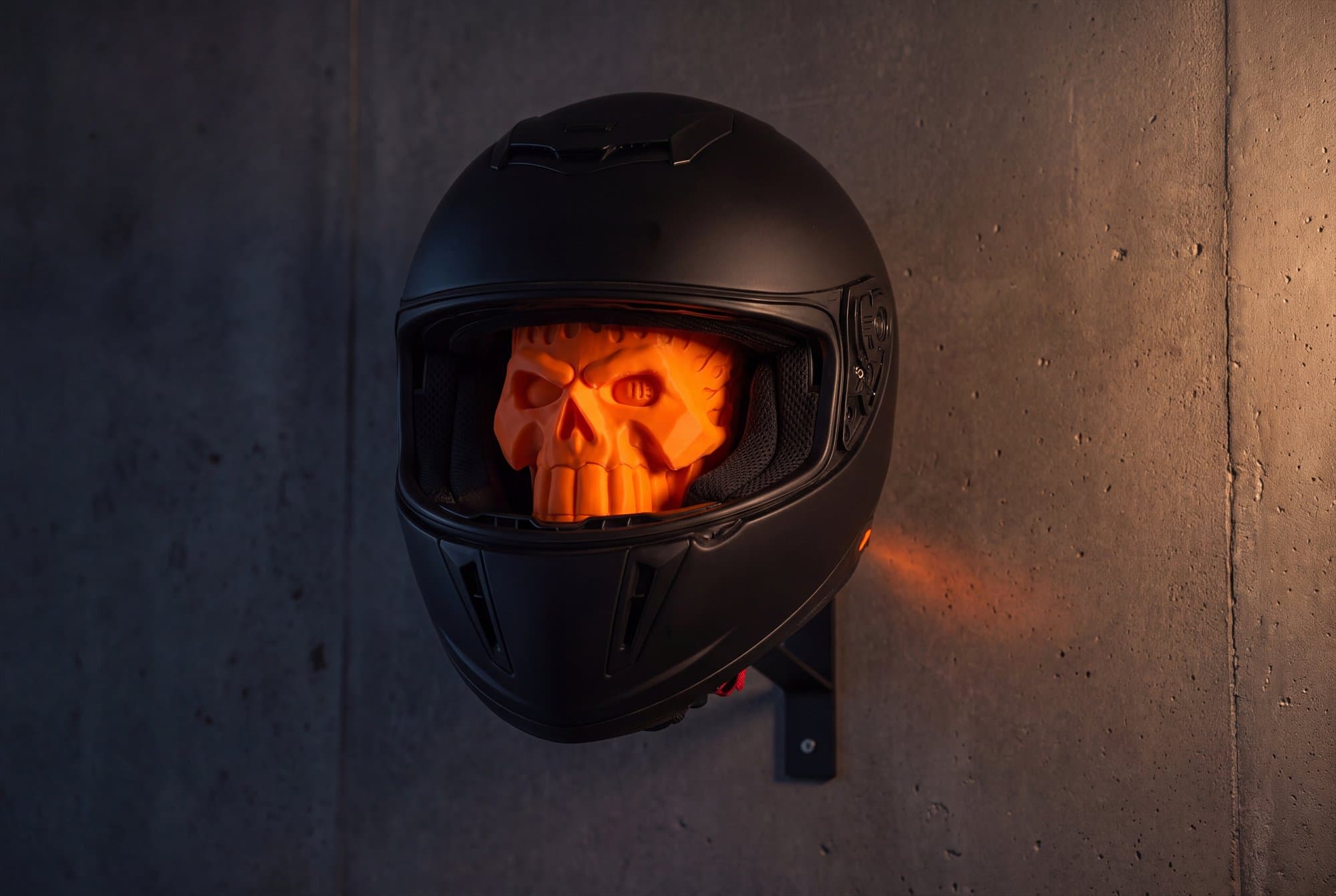 A helmet on the mount against concrete